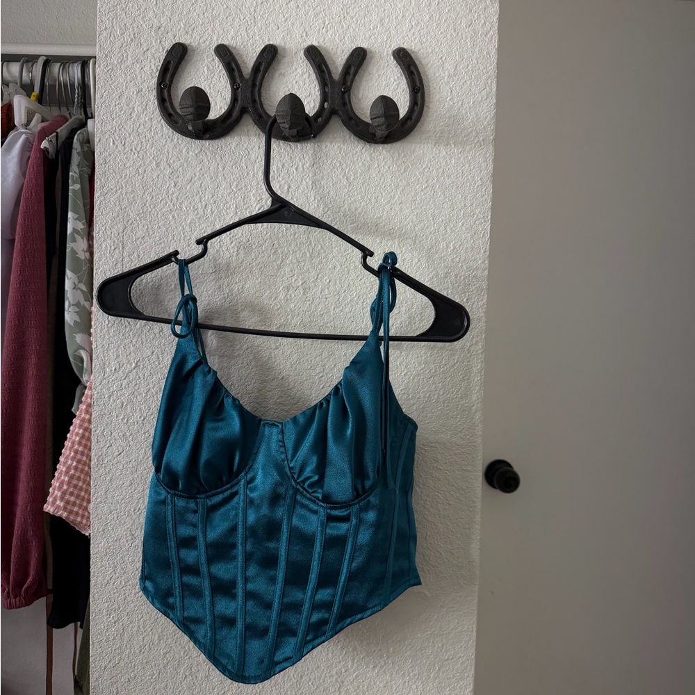SHEIN Teal Satin Top